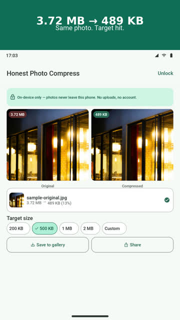 Honest Photo Compress on Android